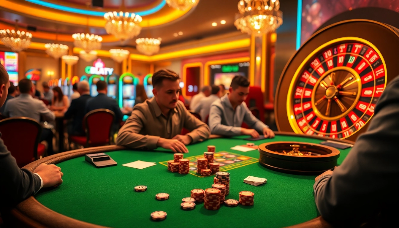 Experience excitement at https://uu88kyc.com/ with eager players enjoying an engaging blackjack game at a lavish casino.