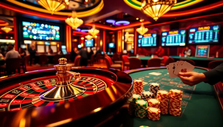 Gambling action at a casino table with new888 branding visible, showcasing poker chips and intense players.