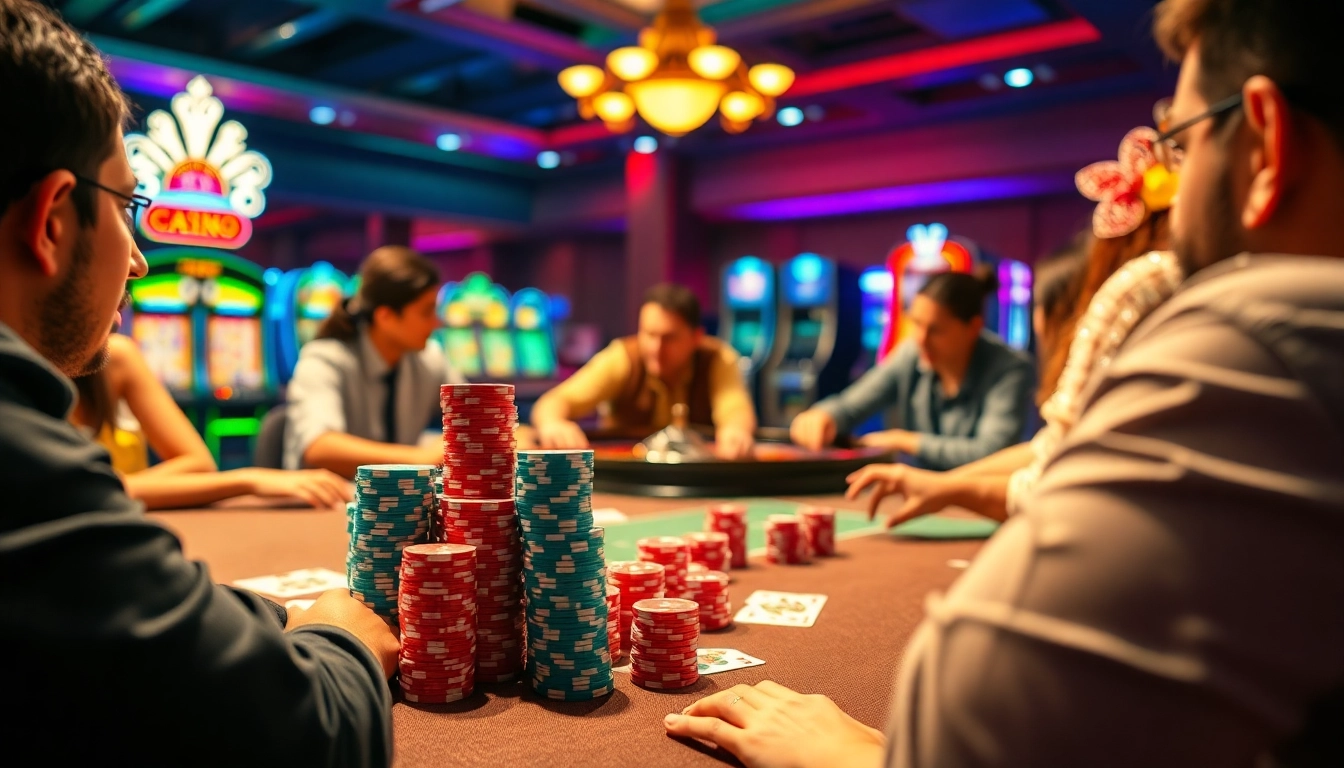 new88 online gaming scene showcasing an exciting poker game with vibrant casino elements.