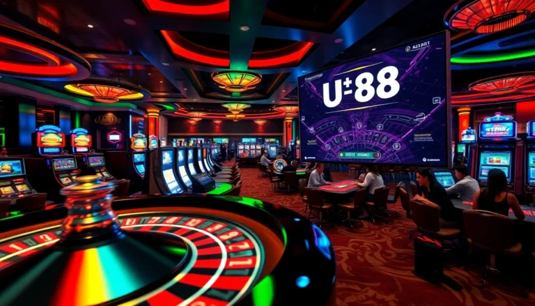 Players enjoying a lively casino experience at UU 88 with roulette and blackjack tables.