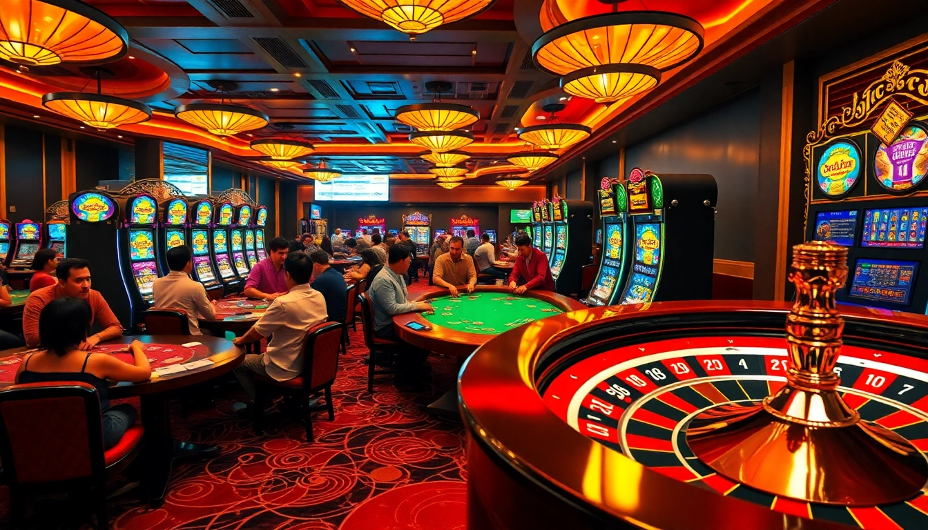 Experience the excitement of UU 88 in a lively casino scene with players at poker tables and bright slot machines.